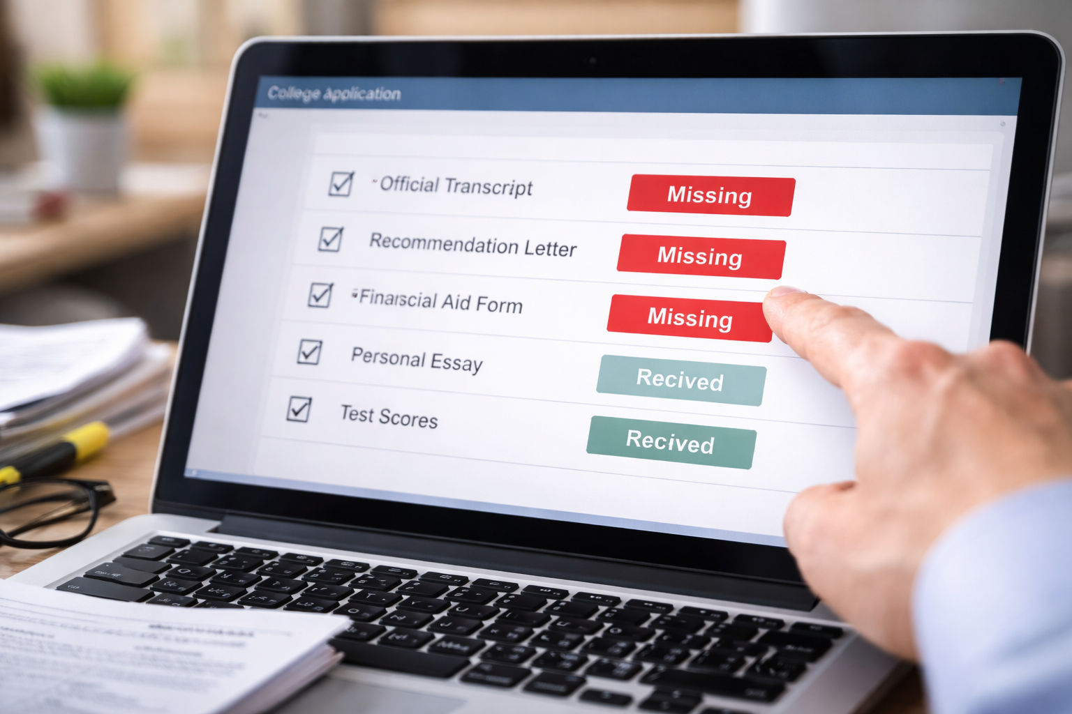 Documents uploaded but marked missing in application portal